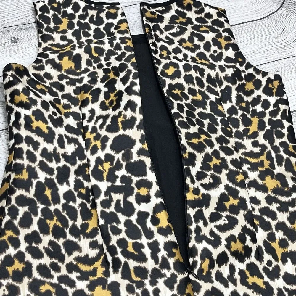 J Crew A-Line Leopard Shift Mini Dress Sz 4 Black Sleeveless Animal  Print Comfy